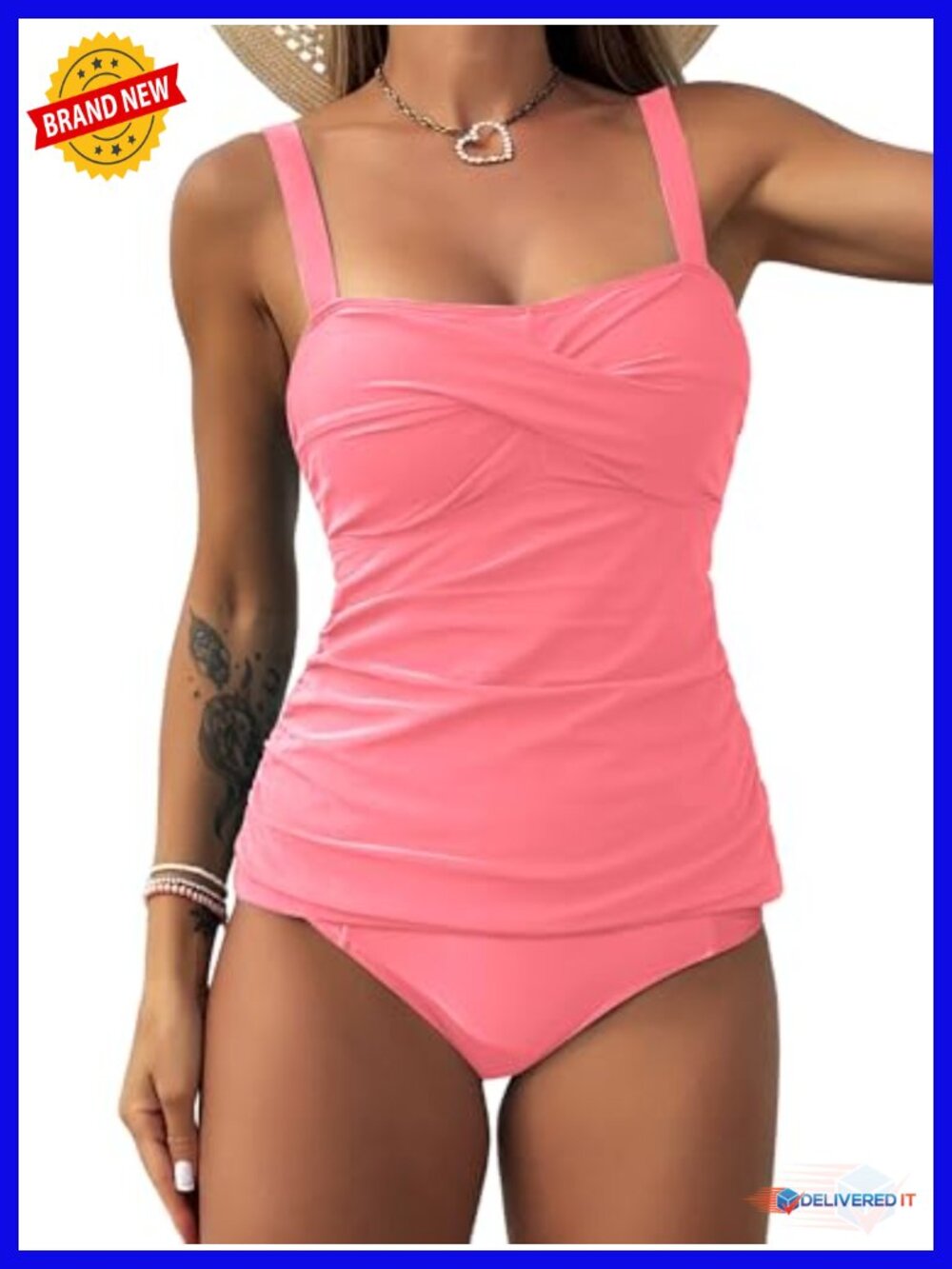 Tummy Control Twist Front Tankini Swimsuit with High Waist Bottoms